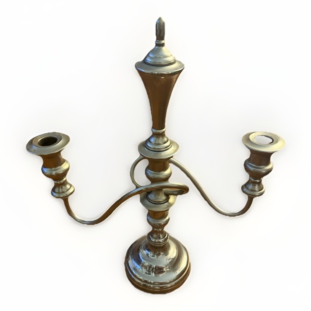 Vintage Silver Plated 2-Arm Metal Candelabra Candle Holder Japan Marked 14x10in